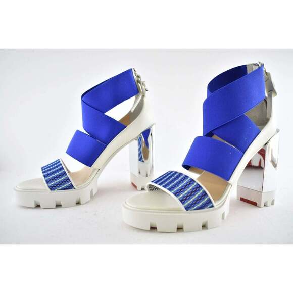 Christian Louboutin Patrouiagoma 100 Blue Strap Sandal Block Heel Pump 40.5 - Picture 9 of 12